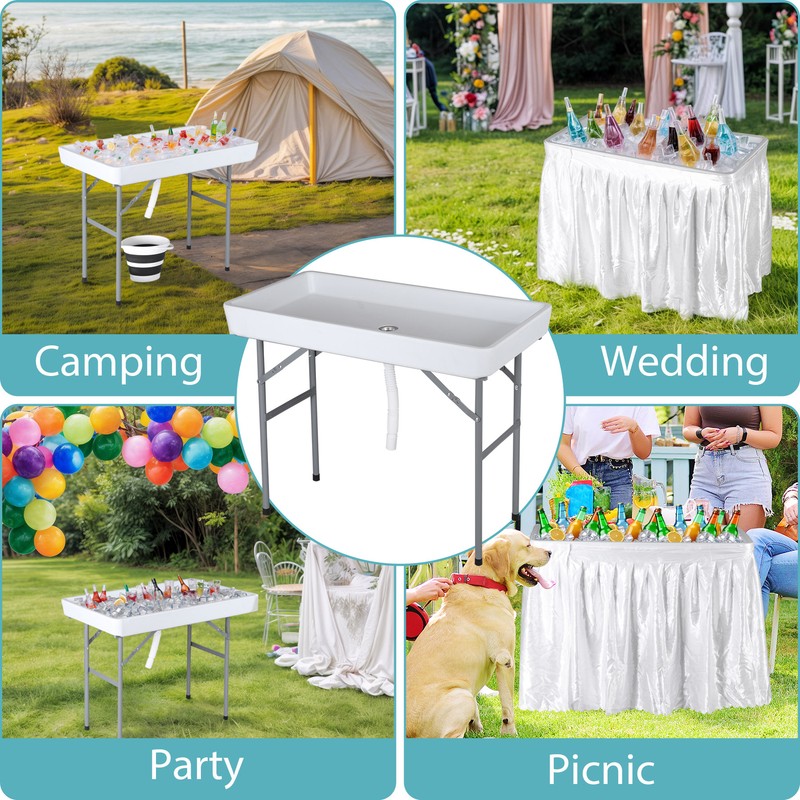 3.4' Foldable Party Ice Bin Table with Edge and Skirt Drain Hose w/5L Bucket gallery