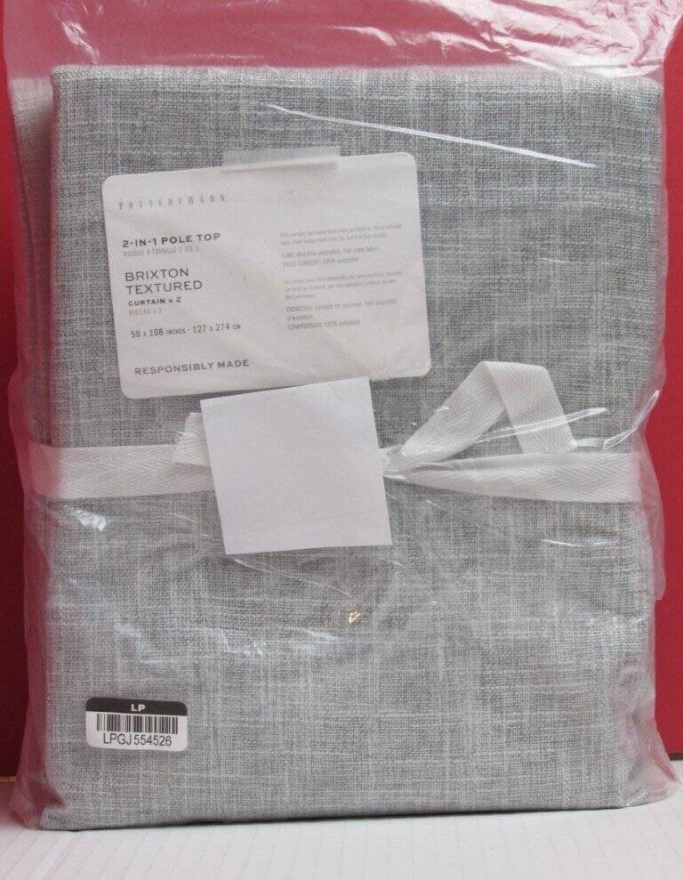 Pottery Barn Brixton Unlined Textured Curtains, 50" x 108" Heathered Gray NWT gallery