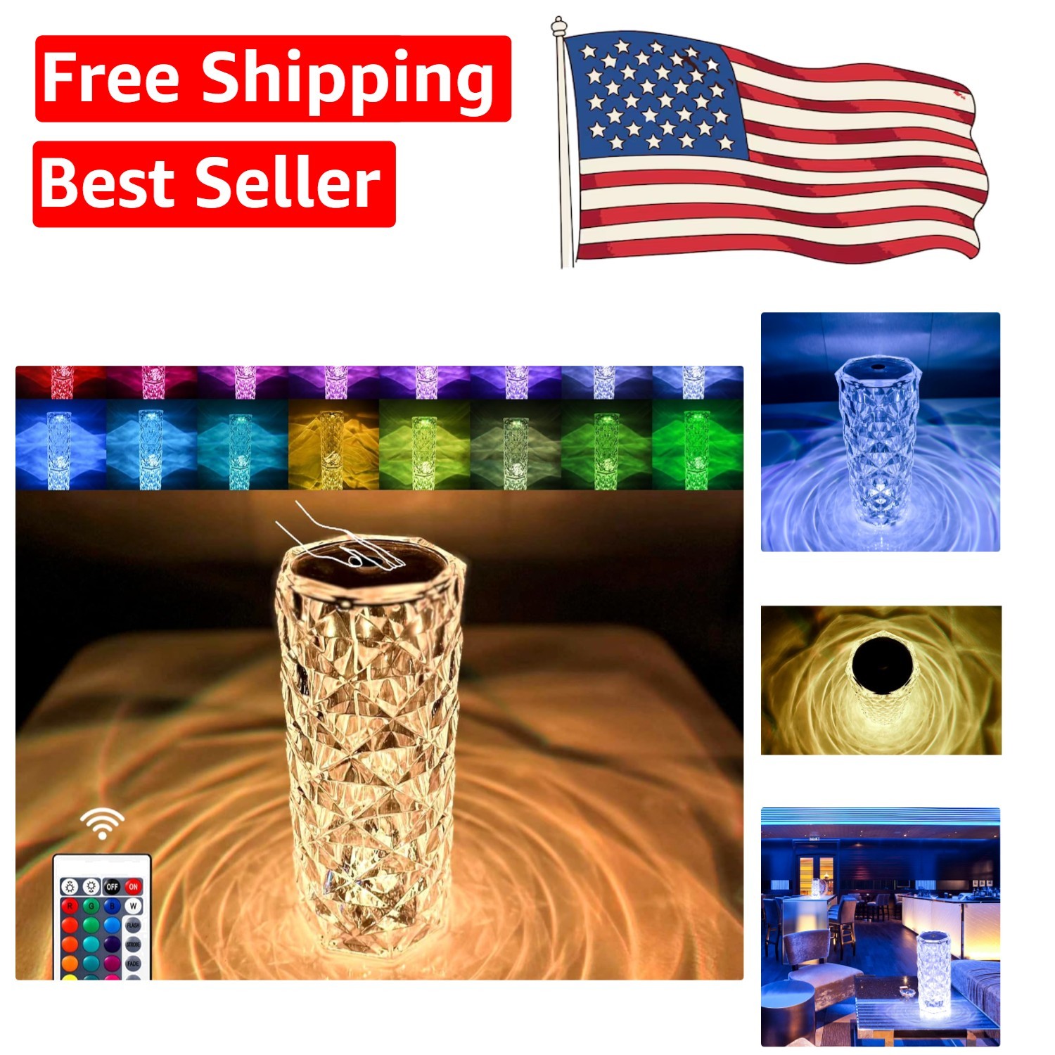 Waterproof LED Rose Night Light - Color Changing Crystal Desk Lamp for All Rooms gallery