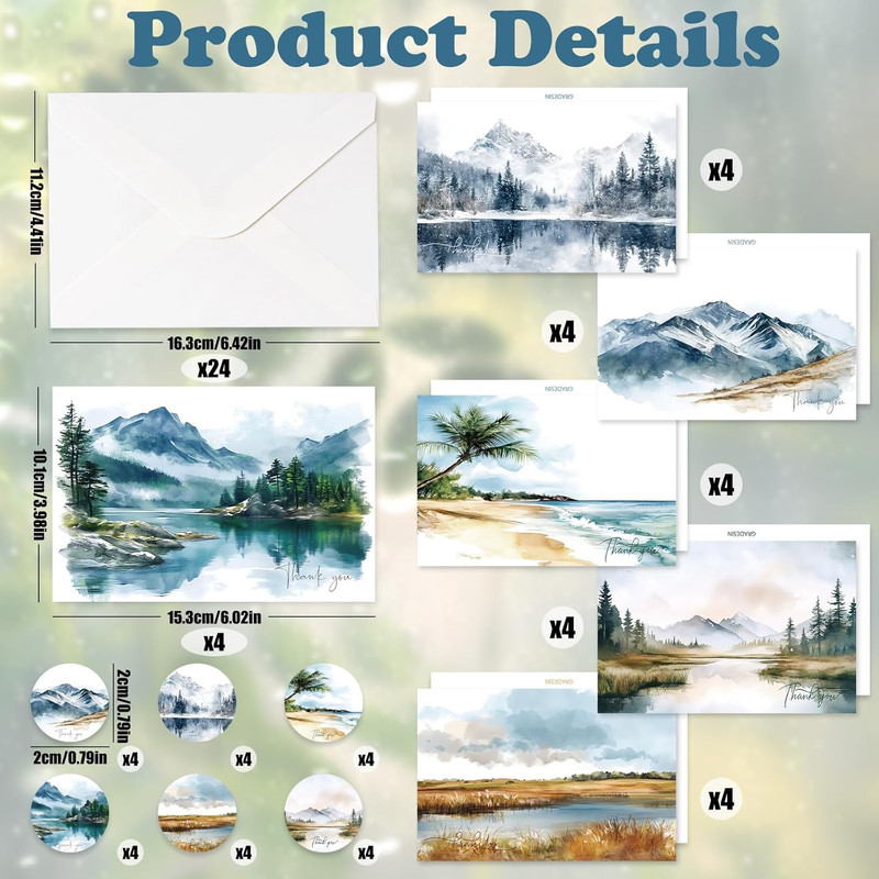 24 Pack Thank You Cards with Envelopes and Stickers Bulk, 4×6 Inches Watercolor gallery