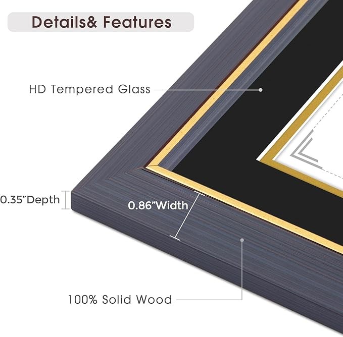 11x14 Diploma Document Certificate Frame for 8.5x11 Graduation Photo Black Gold gallery
