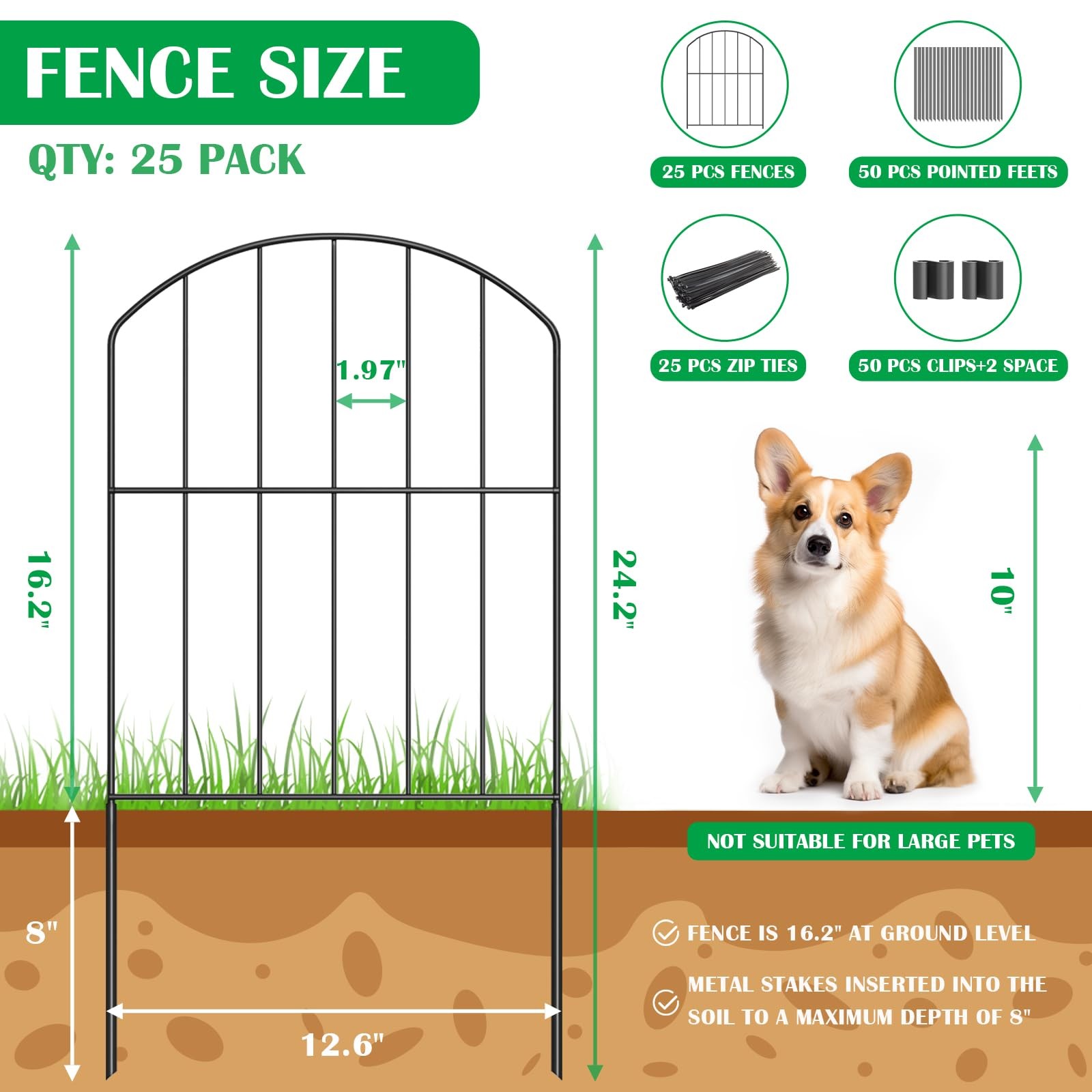 Decorative Garden Fence 25 Panels, Total 26ft (L) x 24in (H) Rustproof Metal ... gallery