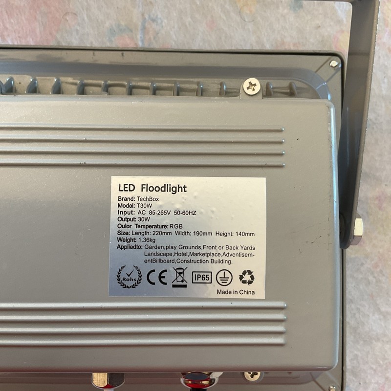 Tech box LED Floodlight Model T30W Ac 85-265V- 50-60HZ RGB gallery