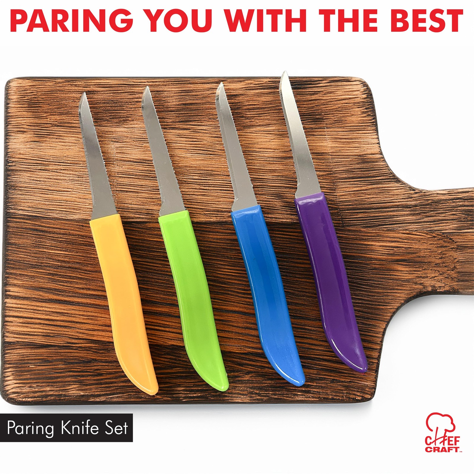 Chef Craft Select 4Pc Paring Knife Set, 2.5" Blade, 6" Length, Assorted gallery