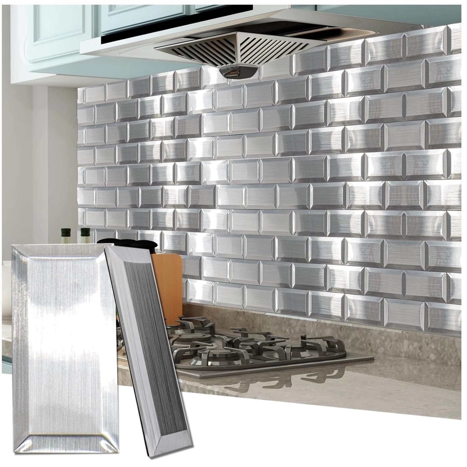 Modern Stainless Stick-On Subway Tiles, 100-Pcs, 3D Texture gallery