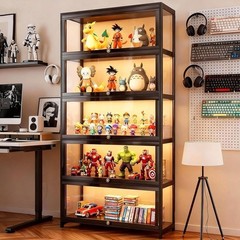 Acrylic Bamboo Display Cabinet Dustproof 5 Tier Storage Shelf Collectibles Toys