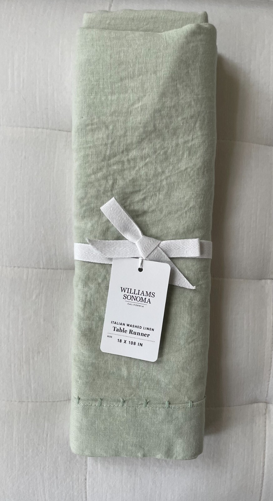 Williams-Sonoma ITALIAN WASHED LINEN Table Runner 18” x 108” Seafoam NWT gallery