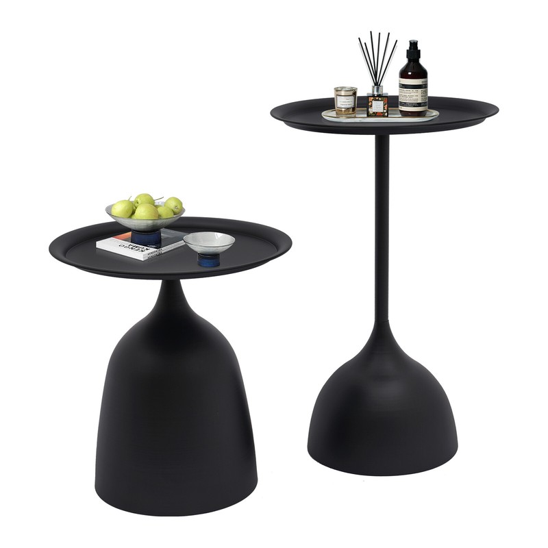Matte Black 2-Piece Round Iron Side Table Set 23.6" & 16.9" For Living Room gallery