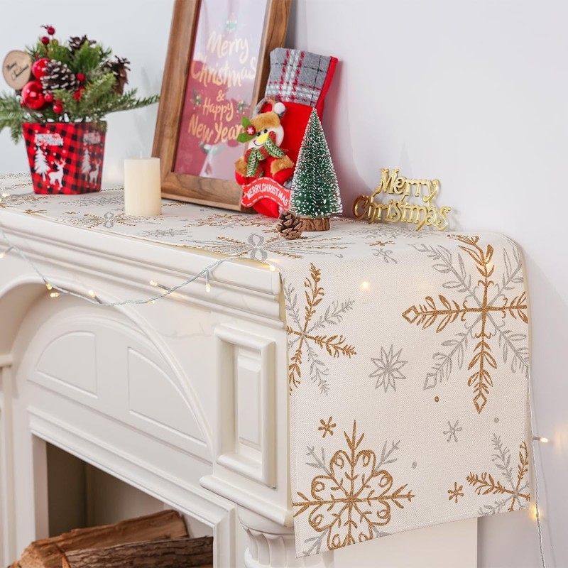 Machine Washable Snowflake Christmas Table Runner 13x48 Inch - Easy Care! gallery