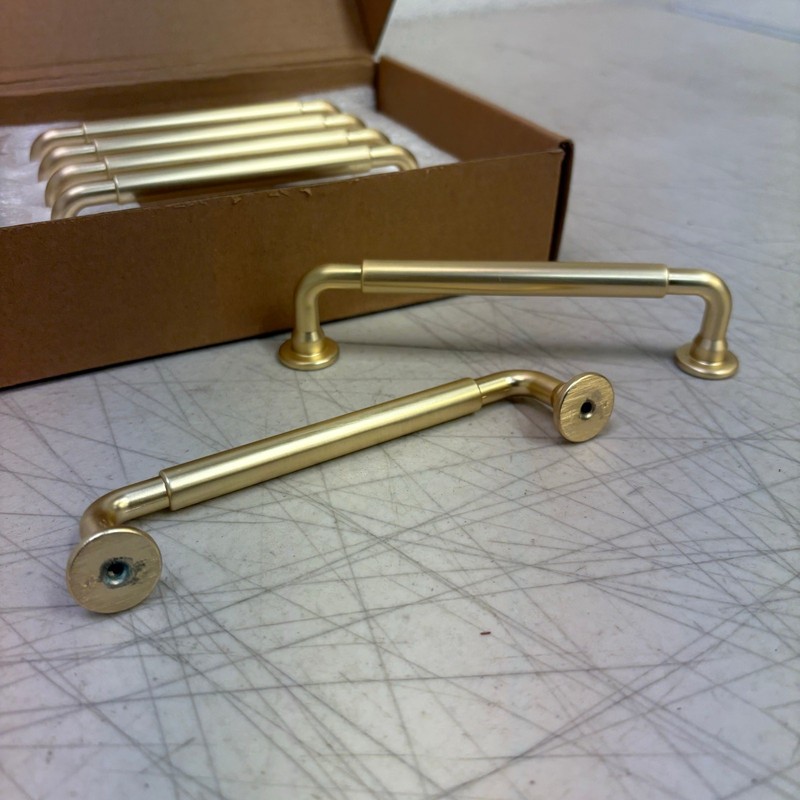 6-Pack Light Brushed Brass Cylindrical Handle 5-1/16-in, 128mm Center to Center gallery