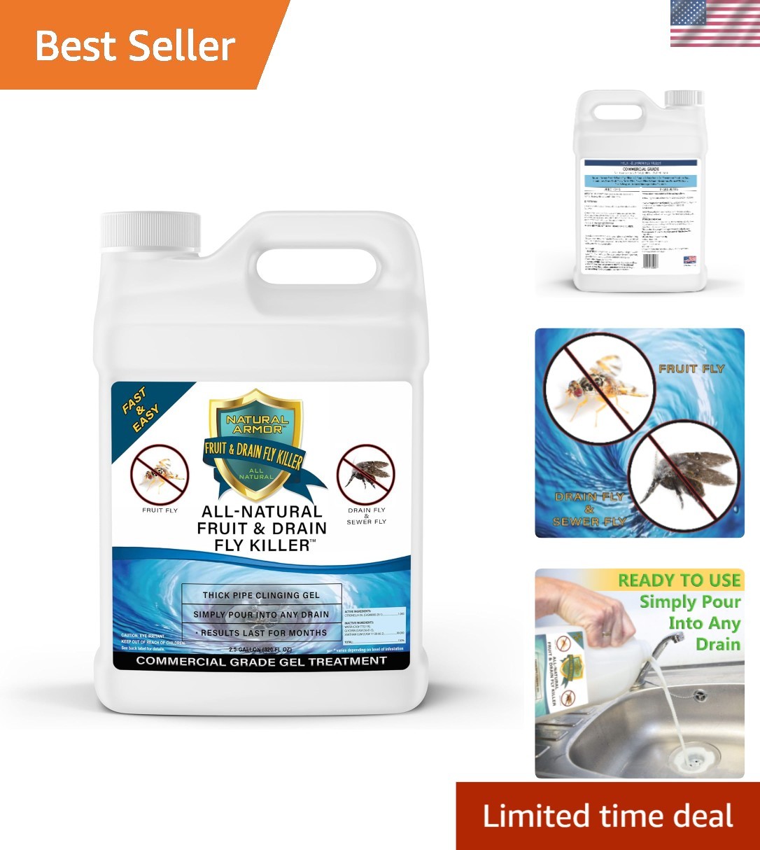 Fast-Acting 1 Gallon Fruit Fly & Drain Fly Killer - Non-Toxic Gel Treatment gallery