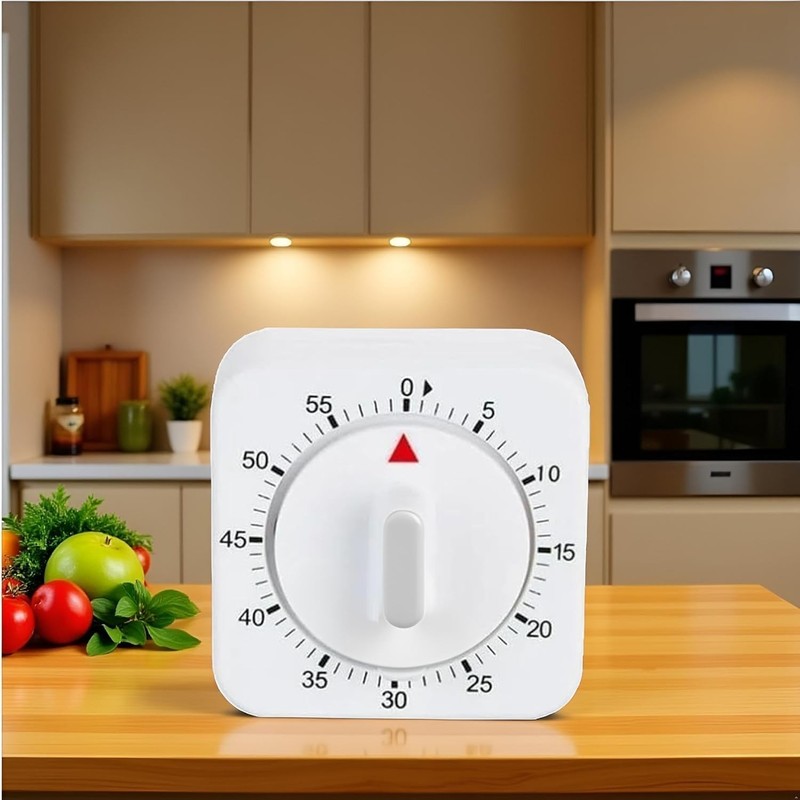 White Timer Clock Square 60-Minute Mechanical Kitchen Timer, No Batteries Req... gallery