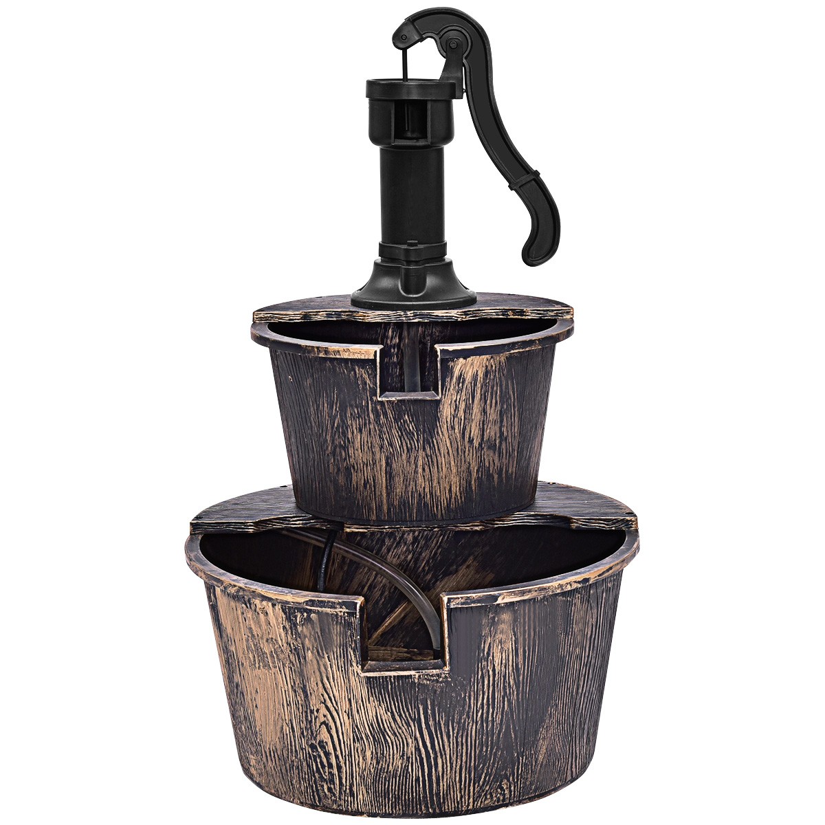 2 Tier Barrel Waterfall Fountain Barrel Water Fountain Pump Outdoor Garden gallery