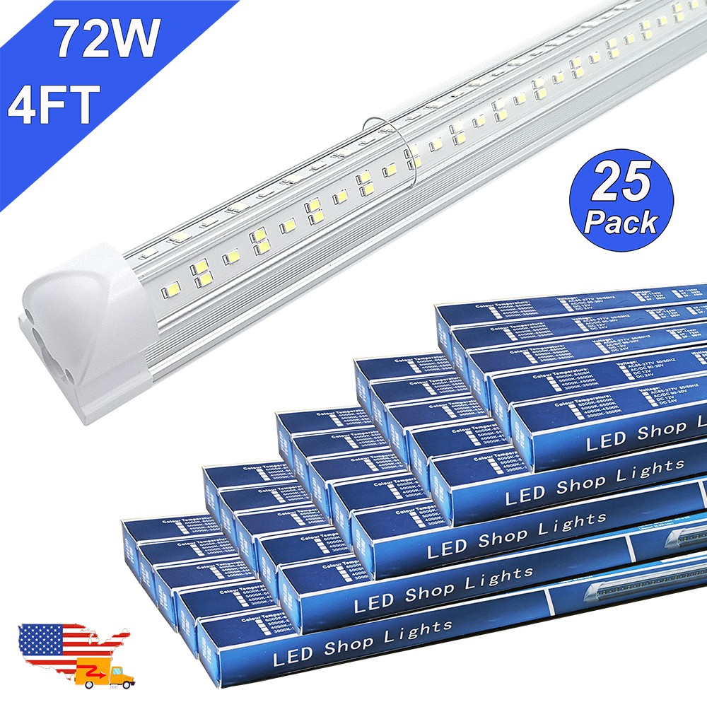 25 Pack 48 Inch Led Lights 72W 6500K V-Shape 7200Lm Linkable Shop Ceiling Light gallery