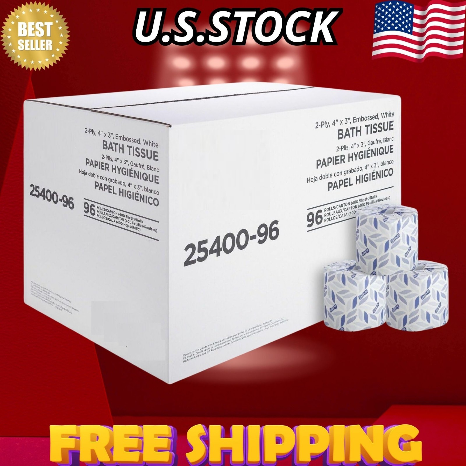 2-Ply Standard Toilet Paper (96 Count) - 400 Sheets/Roll, Bulk Bath Tissue gallery
