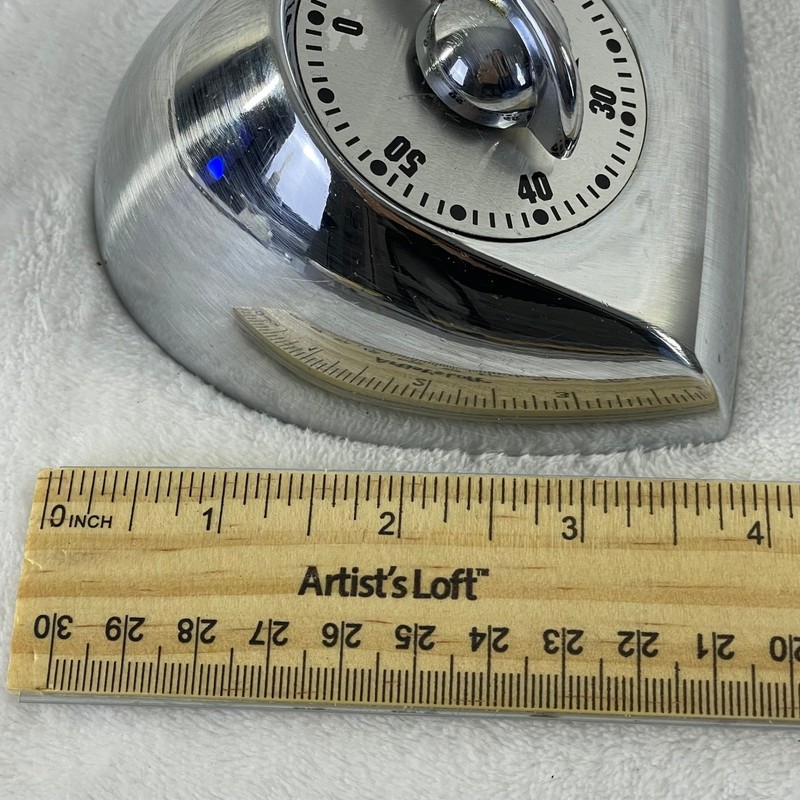*READ -Vintage Chrome Kitchen Timer 60 Minute Manual Wind Up Silver Retro gallery