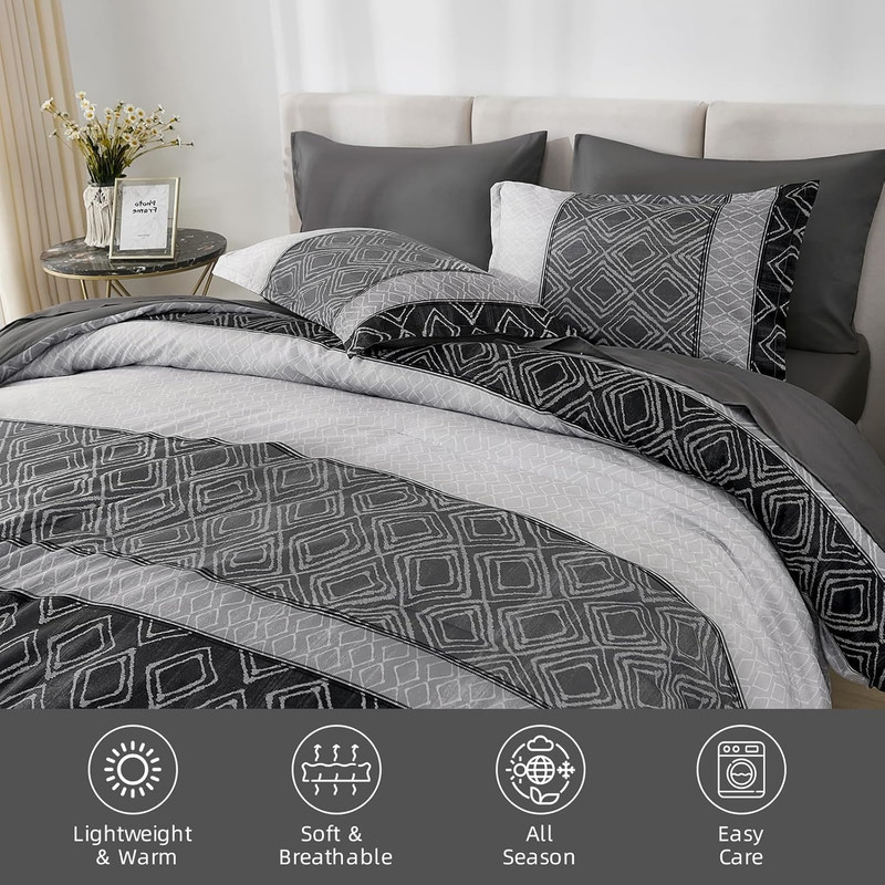 Comforter Set Dark Gray Boho,7 Piece Bed in a Bag Size Queen Black and Gray gallery