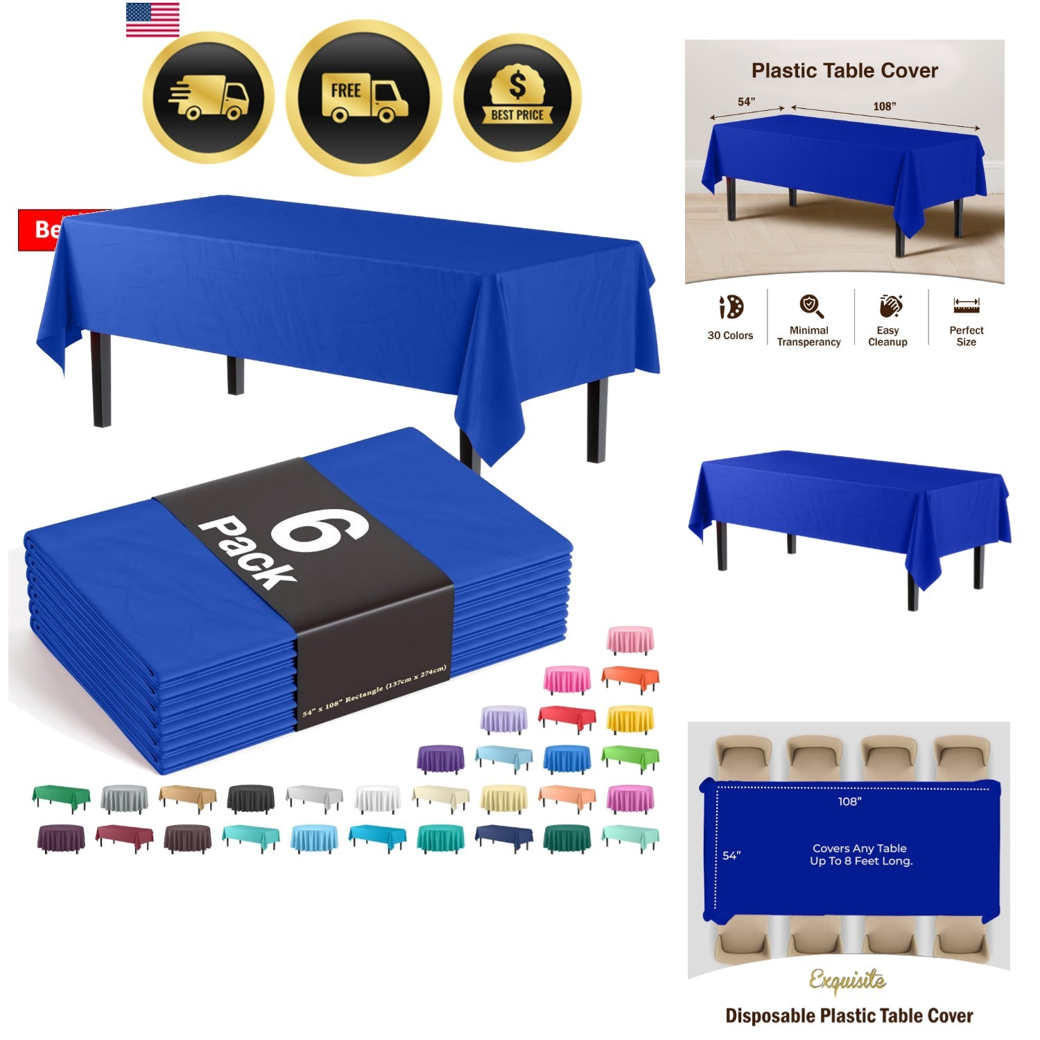 Exquisite 6-Pack Plastic Tablecloth 54in. x 108in. Rectangle Plastic Table C... gallery