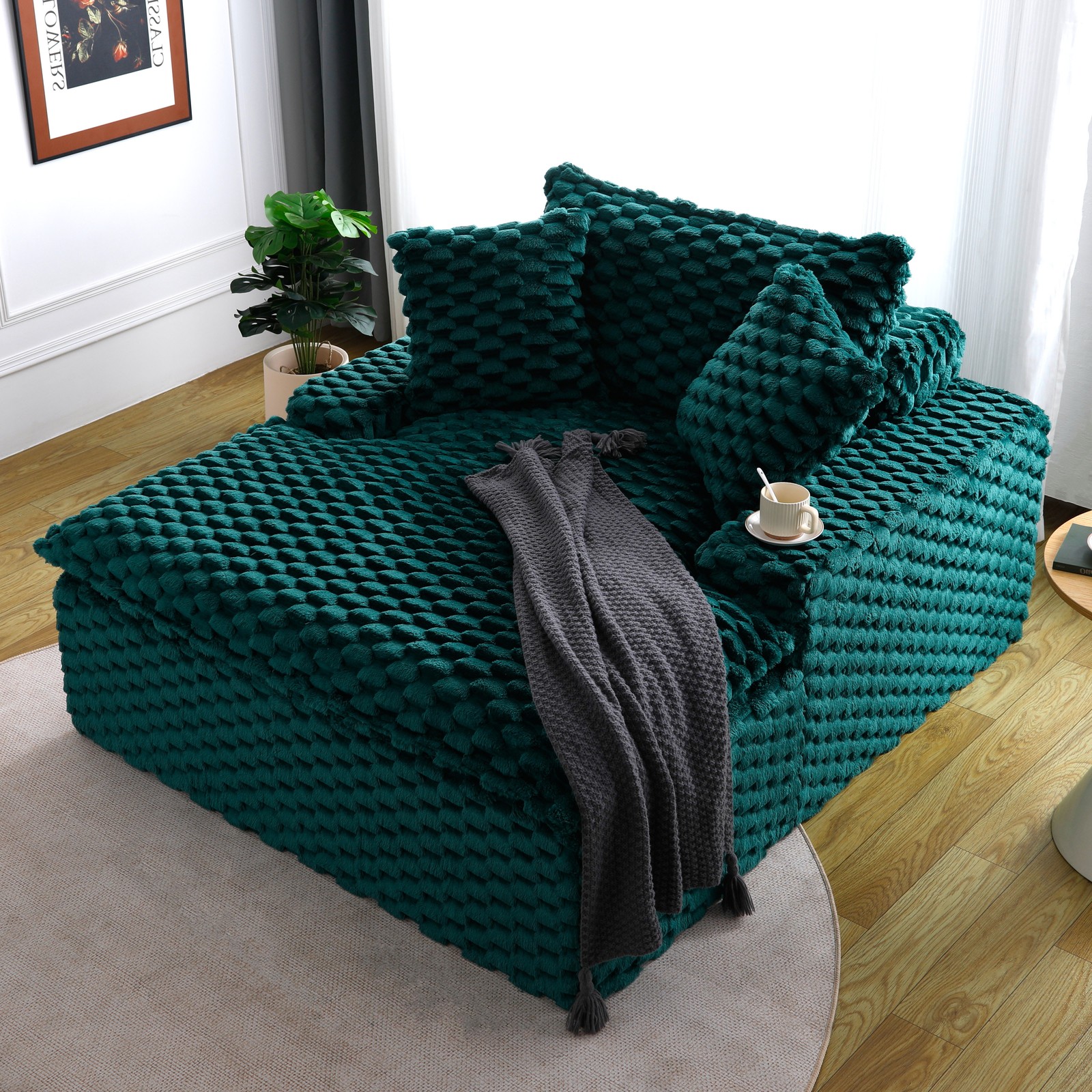 Luxury Single Sofa Couch Polyester Blend Loveseat Bearing Sofa w/Two Pillows gallery