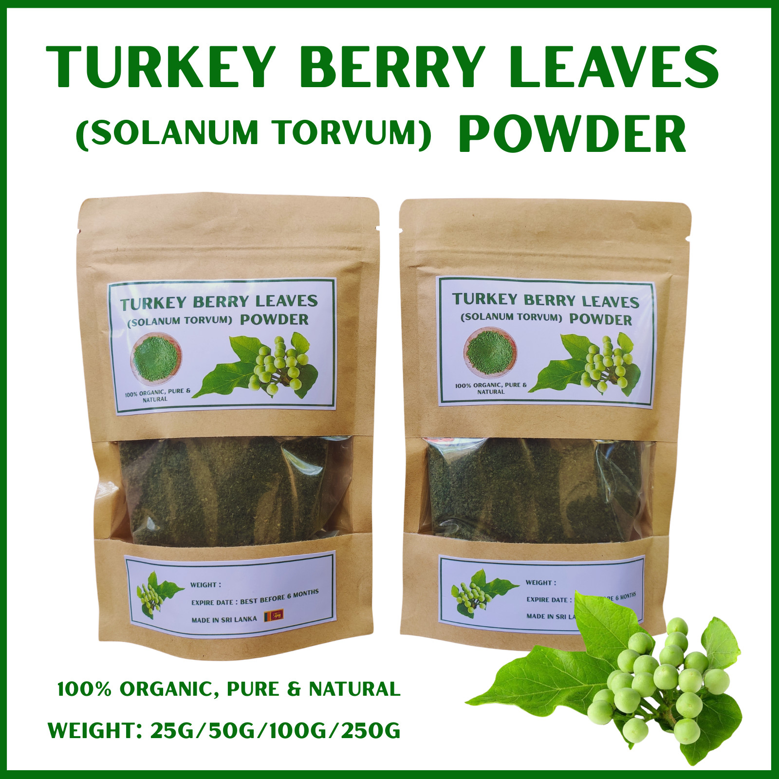 Turkey Berry Leaves Powder Solanum Torvum Dried Organic Natural Pure Leaf Powder gallery