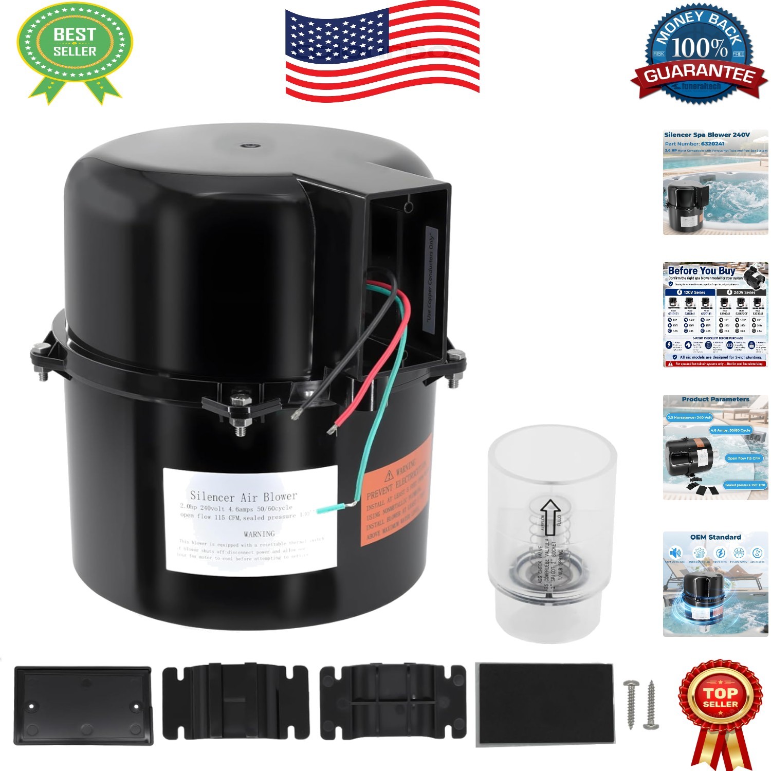 Two-Inch Spa Plumbing Blower - 2 HP Quiet Motor for Serene Hydrotherapy Systems gallery