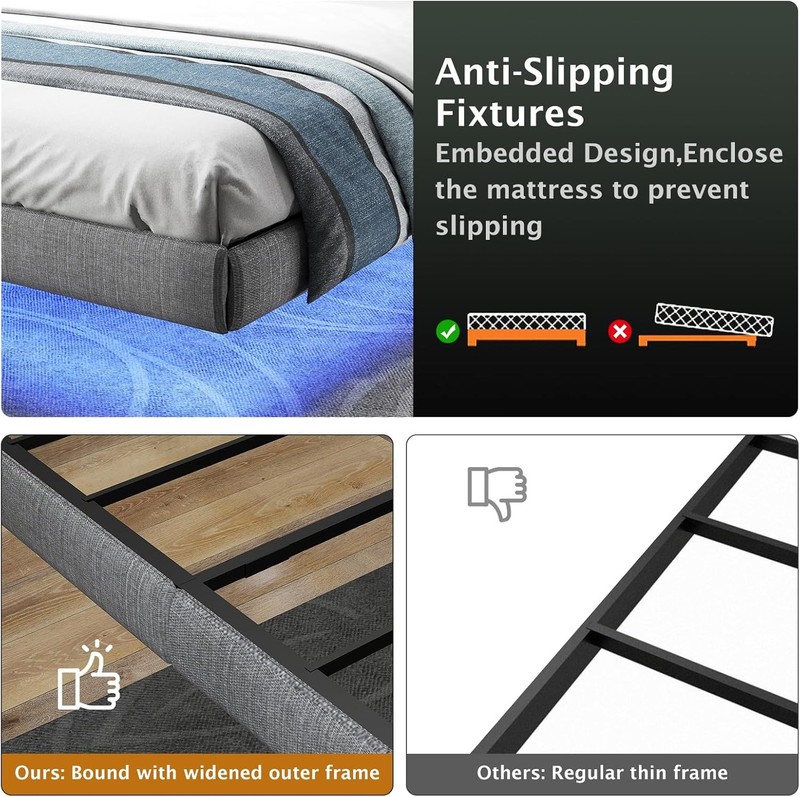 King Bed Frame ,Floating Metal Bed Frame King with LED Lights gallery