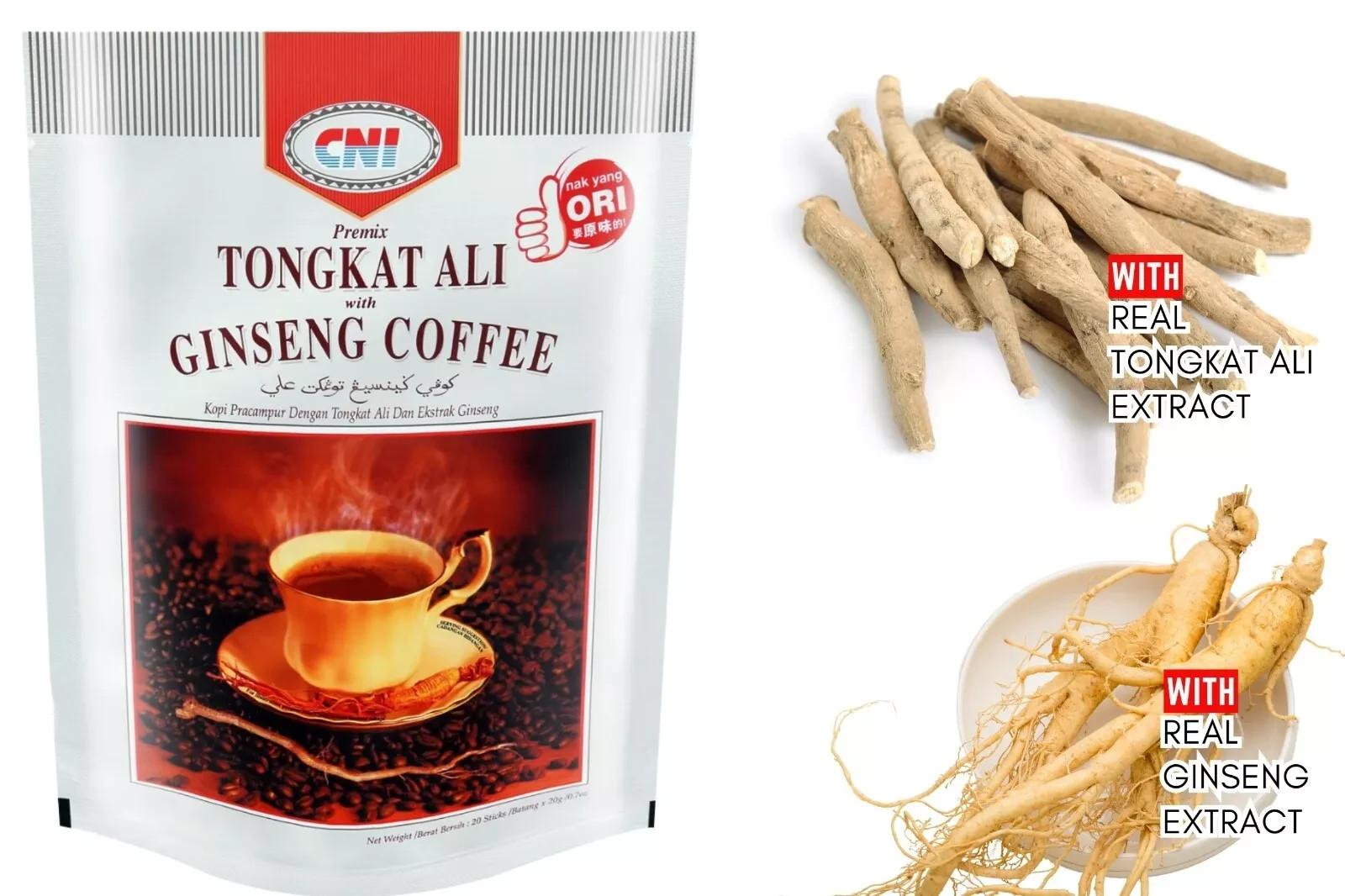 CNI Ginseng Extract Instant Coffee 20 Sticks x 20g ( Pack of 3 ) ~ US SELLER gallery