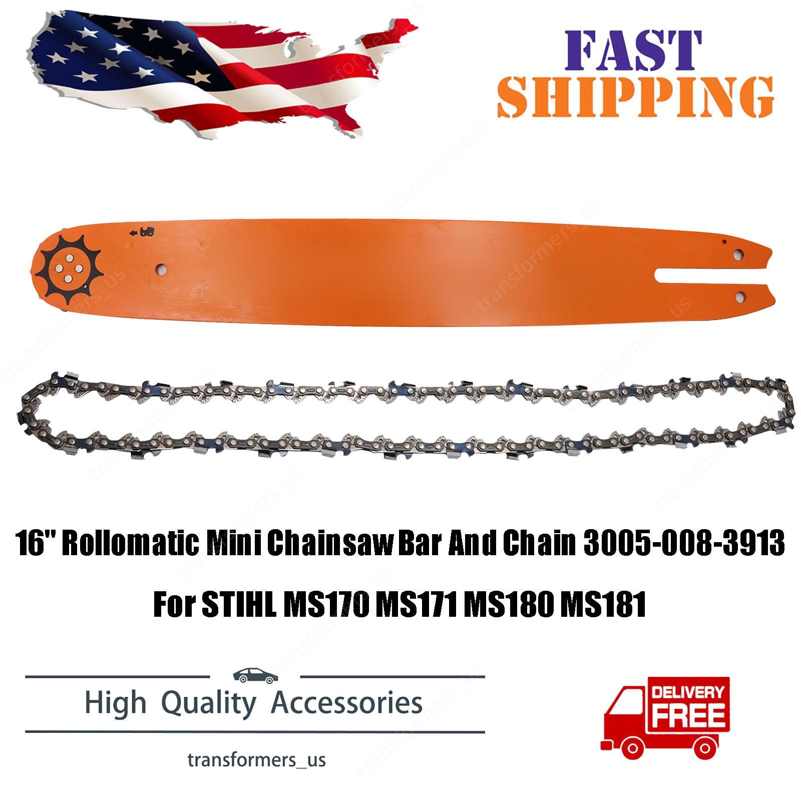 For STIHL MS170 MS171 16" Rollomatic Mini Chainsaw Bar And Chain 3005-008-3913 gallery