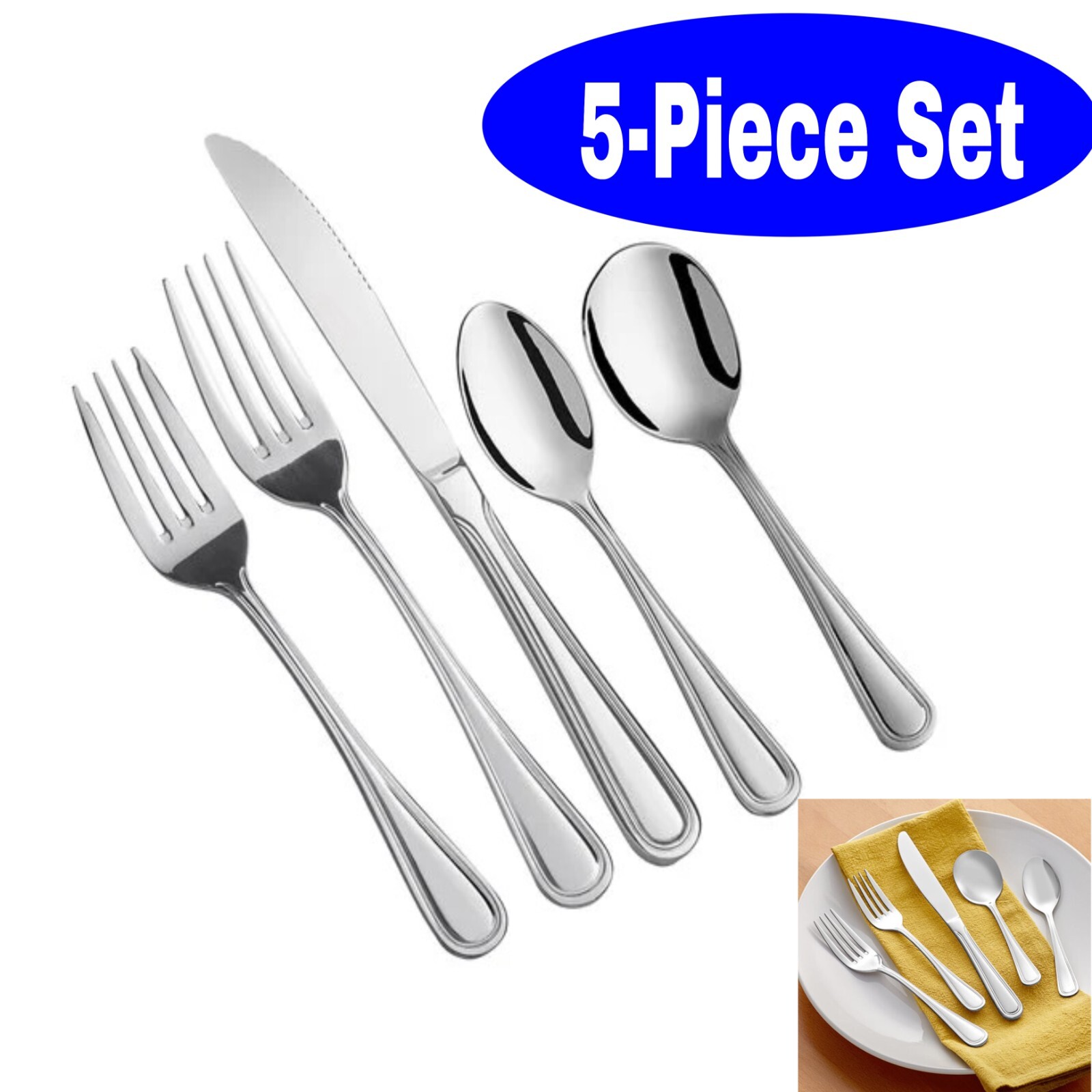 5-Piece Flatware Set Stainless Steel Heavy Weight Silverware Fork Spoon Knife gallery
