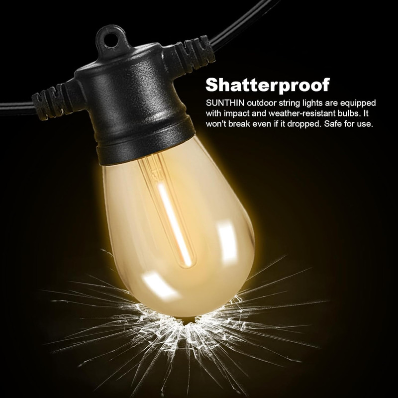 48FT LED Outdoor String Light, Connectable for Patio, Backyard, Garden, Party gallery