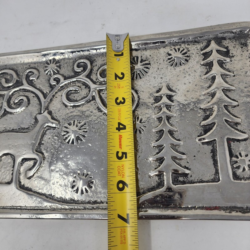 Mud Pie Deer Trees Tray Silver-tone 15 x 7 Rectangle Serving Tray Made in India gallery