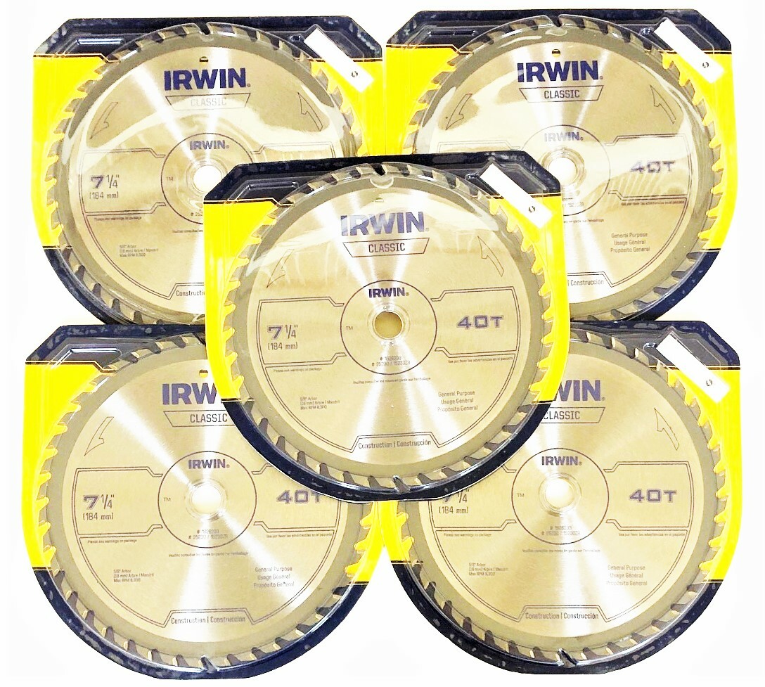 5 IRWIN CLASSIC 7-1/4" CARBIDE TIP CIRCULAR SAW BLADES 40T 40 TOOTH TRIM FINISH gallery