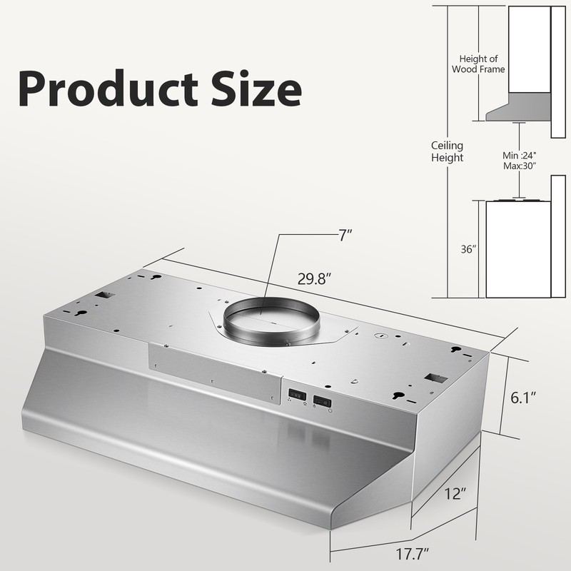 30" Under Cabinet Range Hood 400CFM Strong Suction Stainless Steel New gallery