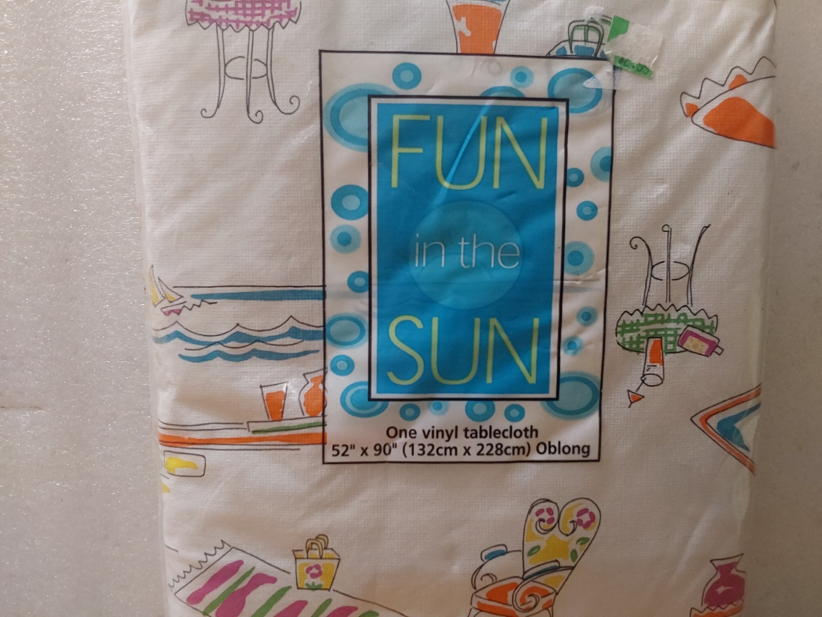 Fun in the Sun Vinyl Tablecloth 52x90 Rectangle Vintage Plants Towels Tables gallery