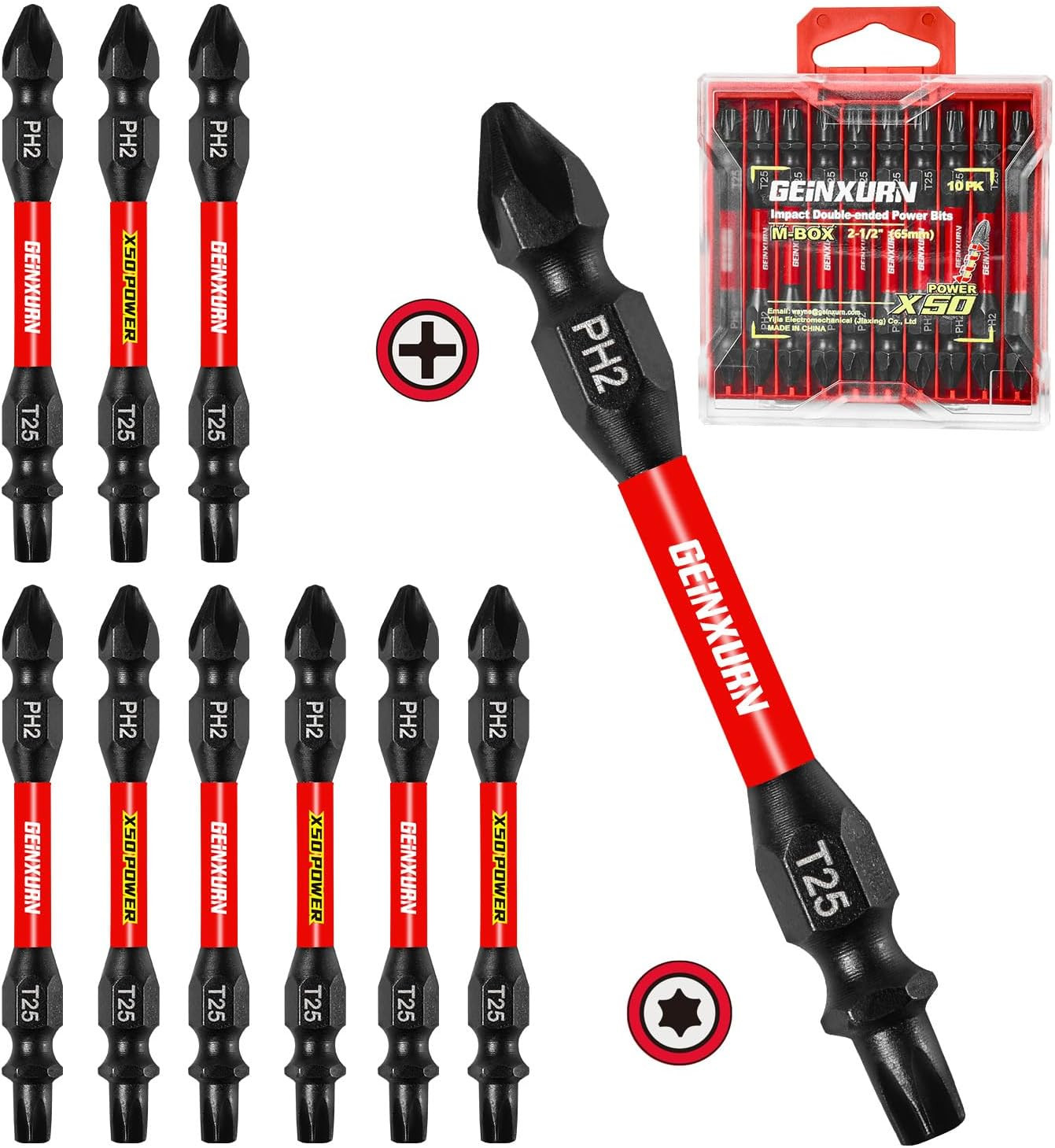 10Pcs PH2-T25 Impact Double End Screwdriver Bit Set, 2.56 In. #2 Phillips /#25 T gallery