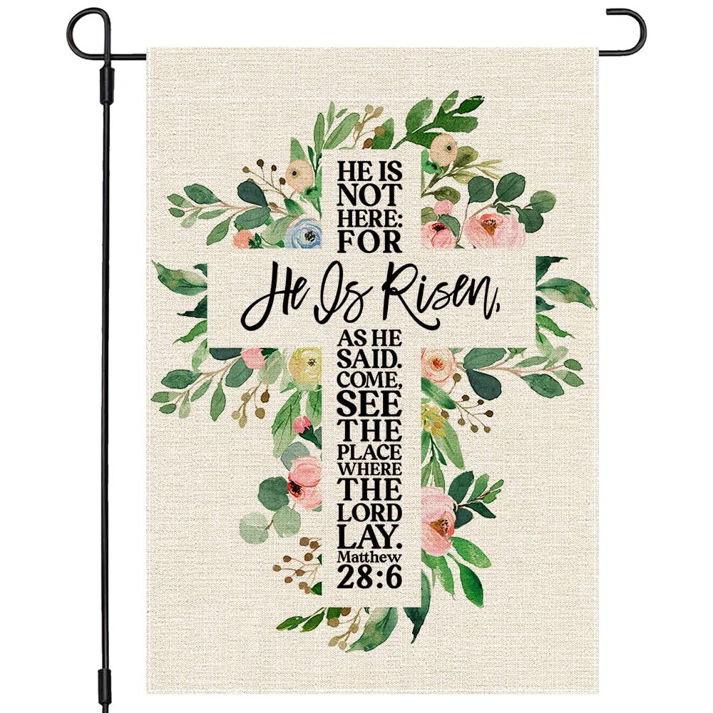 He is Risen Easter Garden Flag 12x18 Inch Double Sided Spring Greenery Leaves...