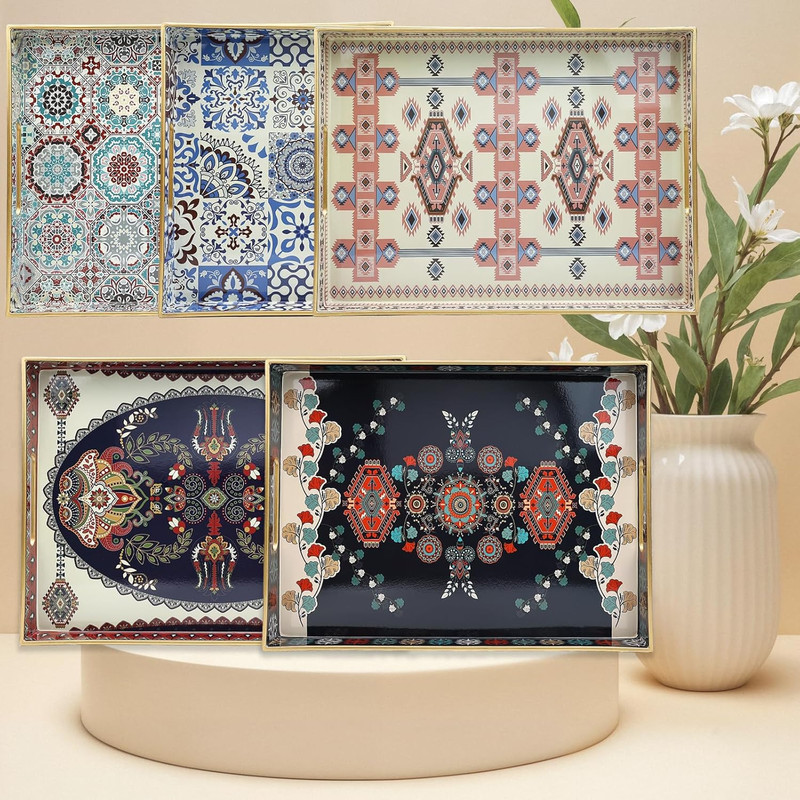 Serving Tray with Handles, Plastic Decorative Tray for Coffee Table, Living Room gallery