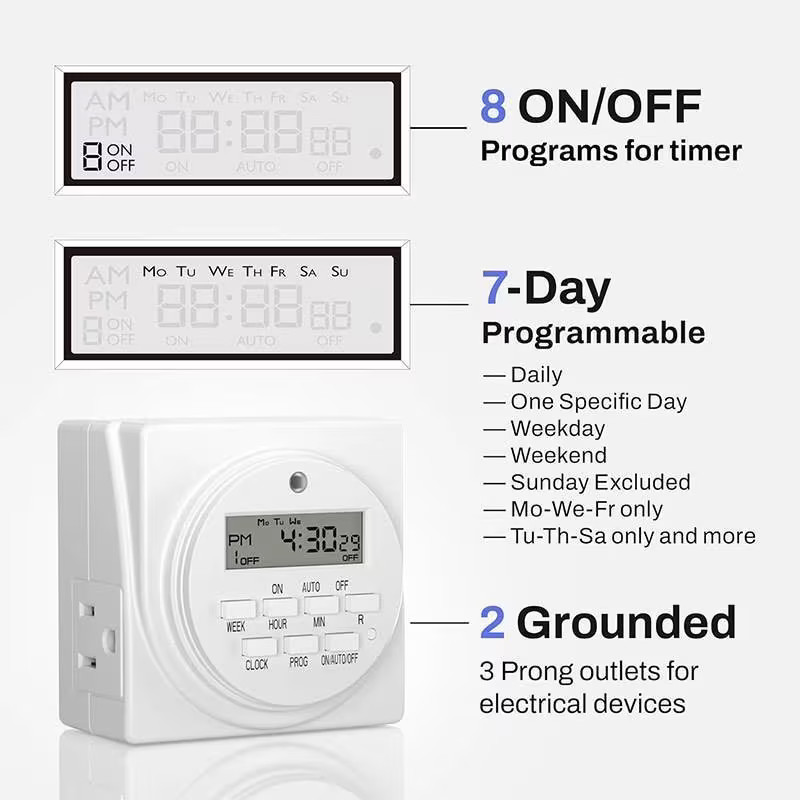 7 Day Heavy Duty Digital Programmable Timer - Dual Outlet-ULTRA-GROW by Planymax gallery