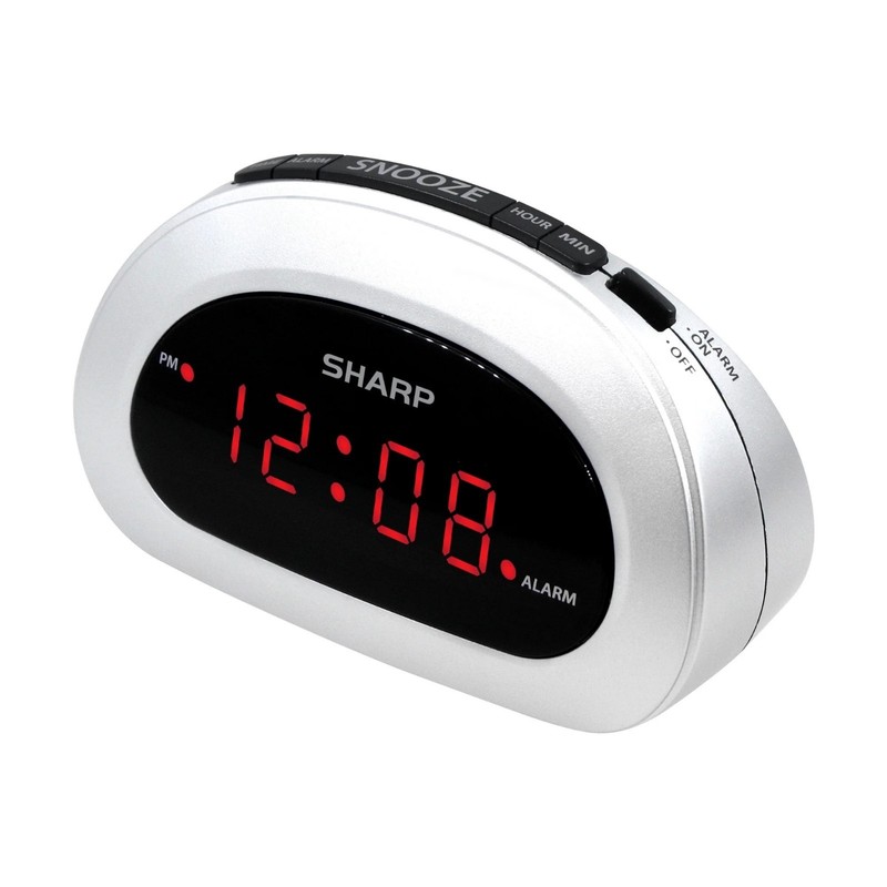 Digital Sharp Alarm Clock, Cosmic Silver, Easy to Set Controls, Red LED Display gallery