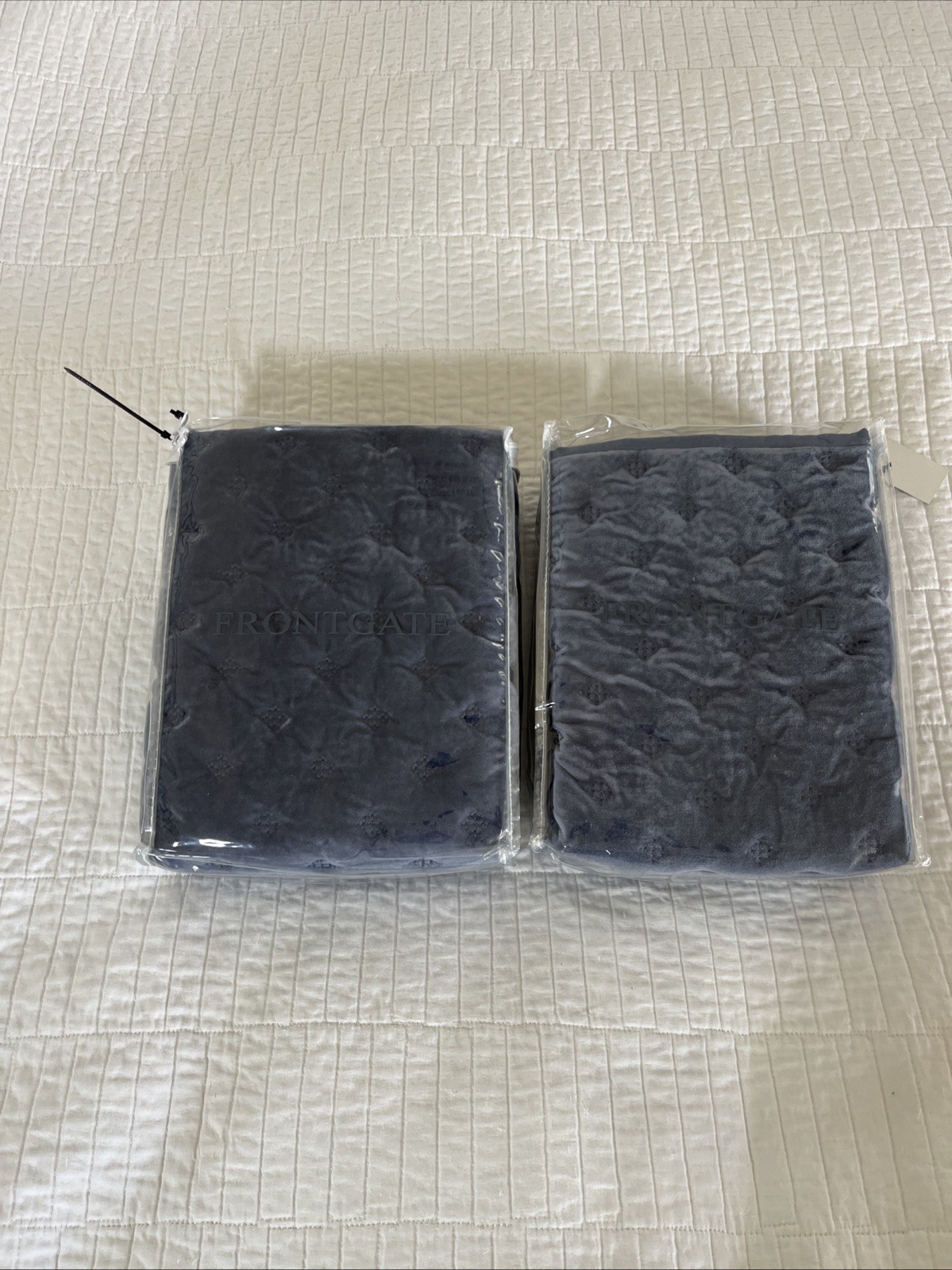 2 New FRONTGATE Rumi Velvet STANDARD Shams Cadet Blue Pair gallery