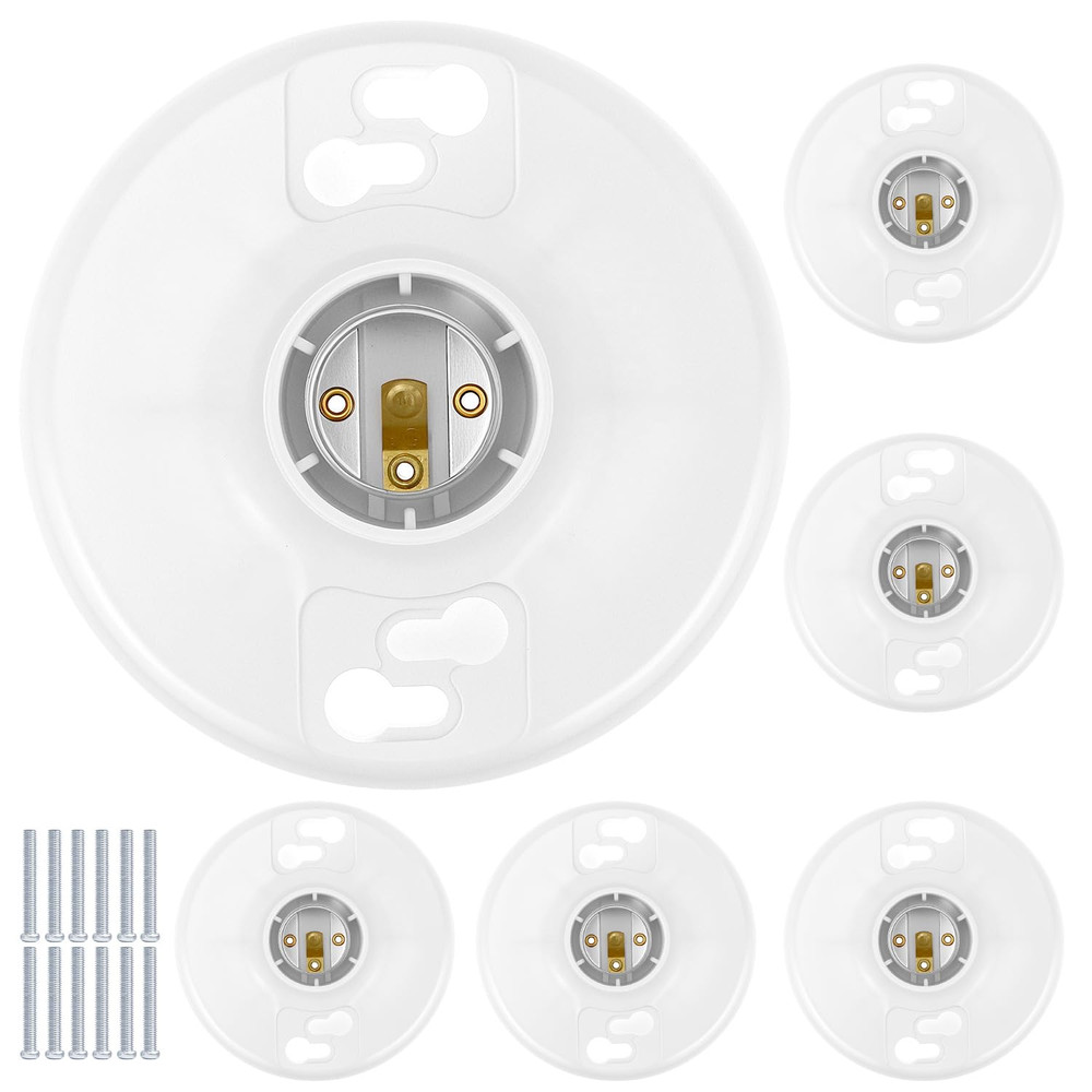 QWORK 6 Pack Lamp Holder E26 Medium Base, White Ceiling Light Sockets for Incand