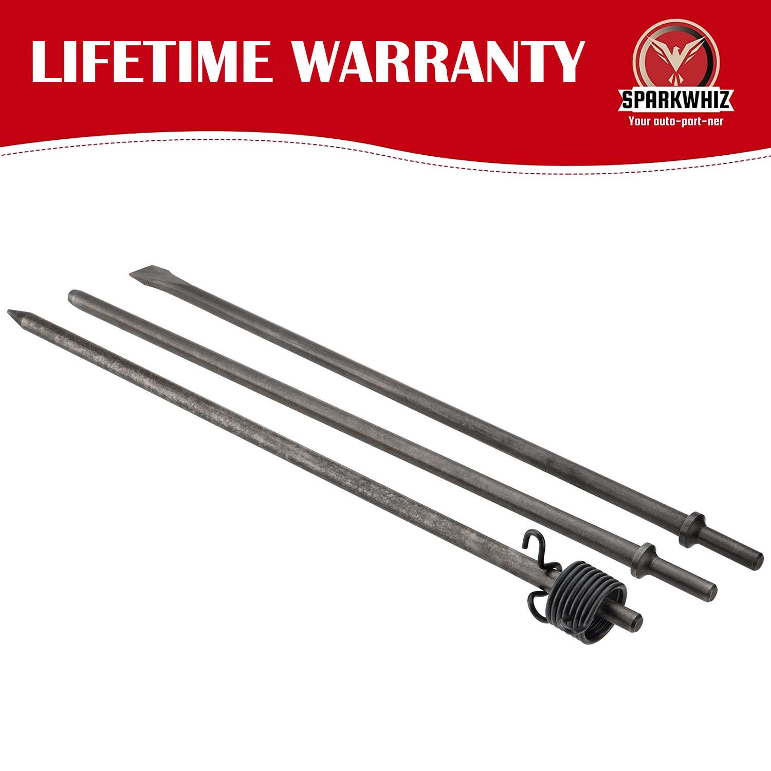 3Pcs 18'' Long Air Hammer Bit Set, 1/8 in & 3/8 in & 3/4 in Point and Flat Pneum gallery
