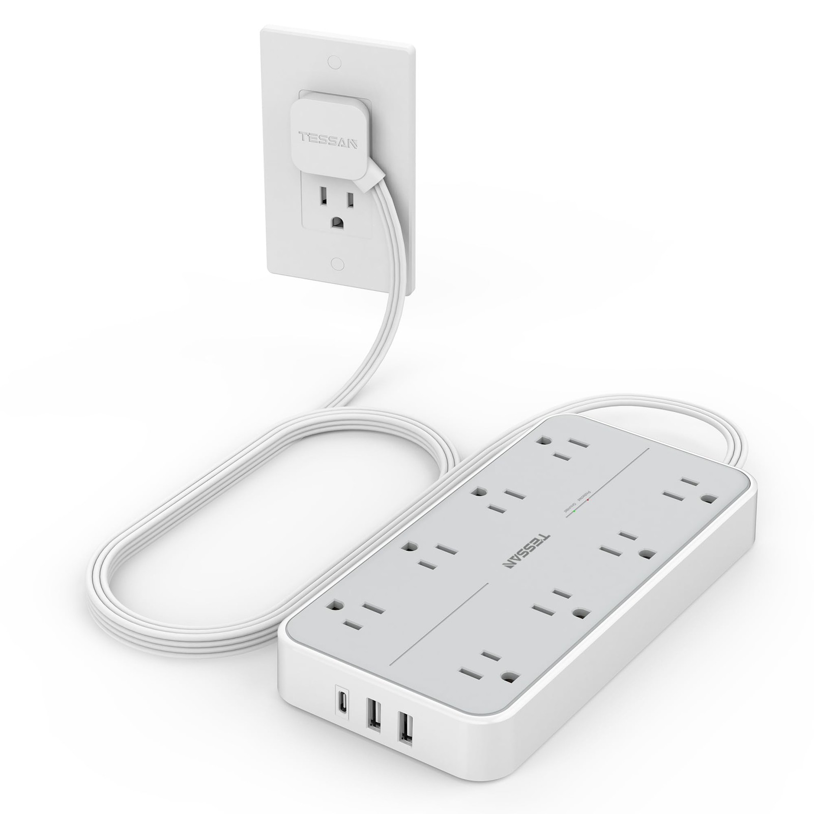 TESSAN Power Strip Surge Protector, Flat 6FT-1080J surge protection, Gray gallery