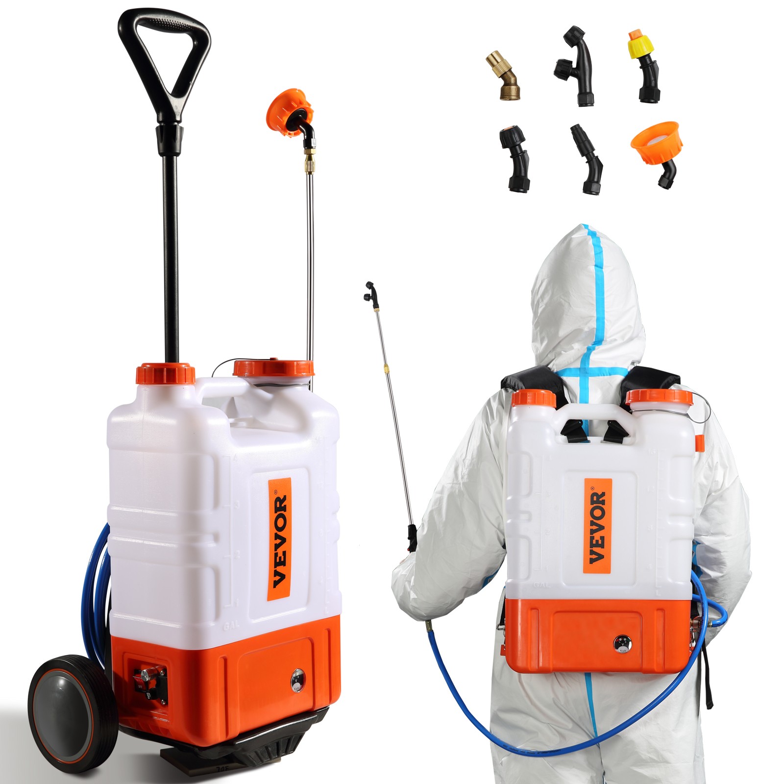 VEVOR Battery Powered Backpack Sprayer with Wheel 4 Gal Tank 0-94 PSI Adjustable gallery