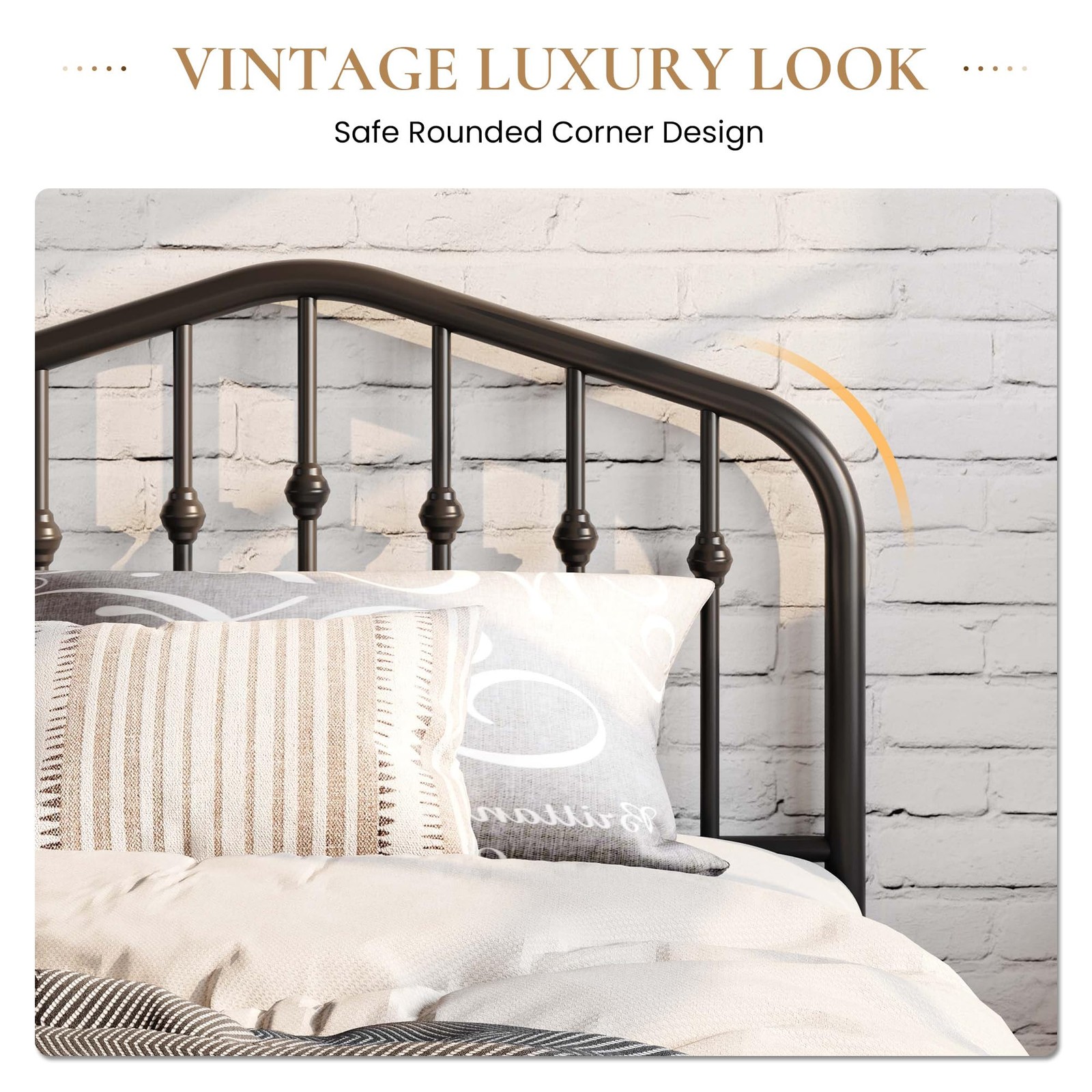 SHA CERLIN Twin Size Metal Platform Bed Frame with Victorian Style Wrought Ir... gallery