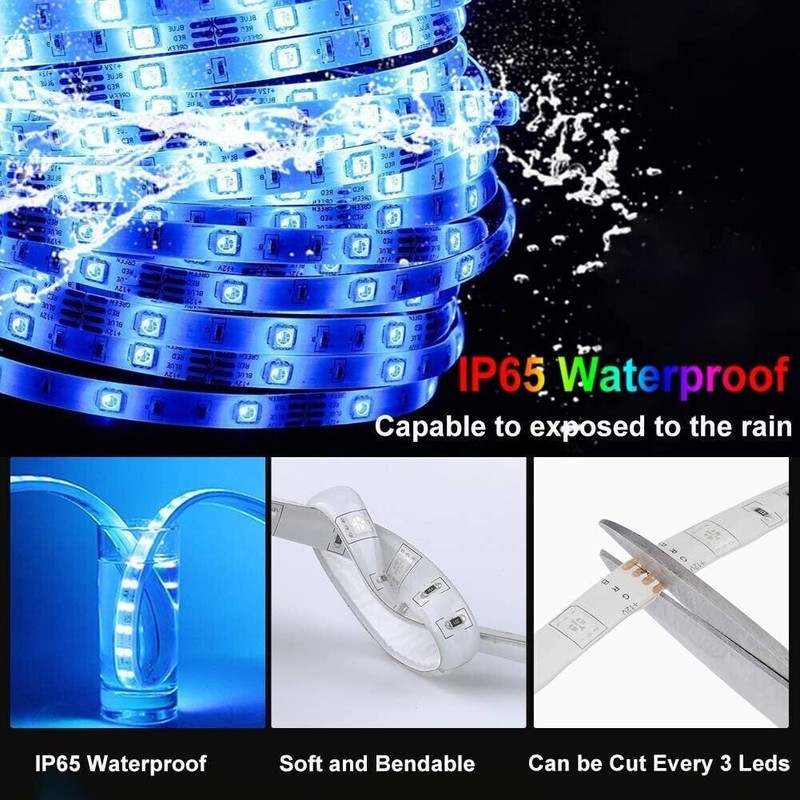 32ft LED Strip Lights Remote Control Bedroom Waterproof for Indoor Outdoor Use gallery