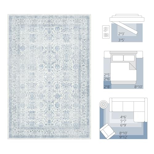 2x6 Runner Rug Vintage Neutral Washable Distressed 2' x 6' (Rectangular) Blue gallery