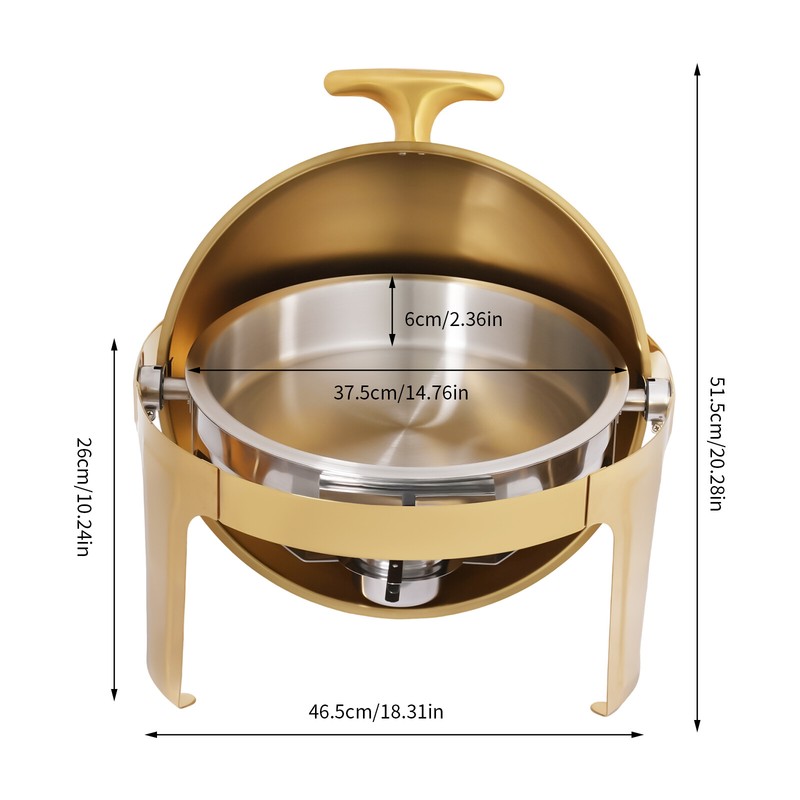 9L Round Chafing Dish Buffet Warmer, 201 Stainless Steel, Easy Access Lid gallery