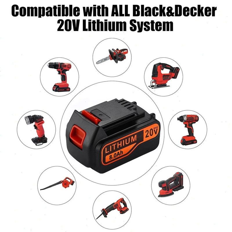 2Pack 20V Lithium-ion Battery for BLACK DECKER 20 Volt LBXR20 LBX20 LB20 8.0Ah gallery