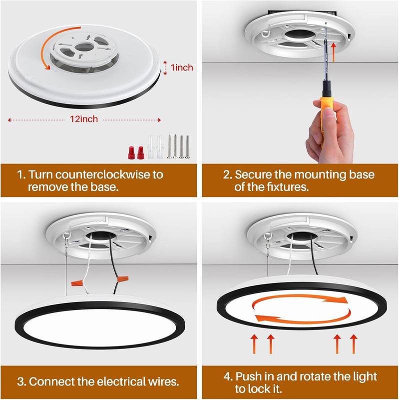 12Inch LED Flush Mount Ceiling Light with Remote Control, Dimmable Night Light 1 gallery